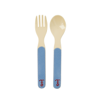 Kids Melamine Spoon & Fork Set Blue Sailor Stripe by Rice DK